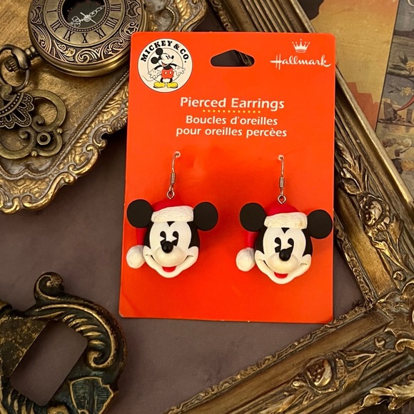 DISNEY • Vintage Mickey & Co. Hallmark Disneyland Mickey Mouse Santa Earrings - Picture 3 of 3